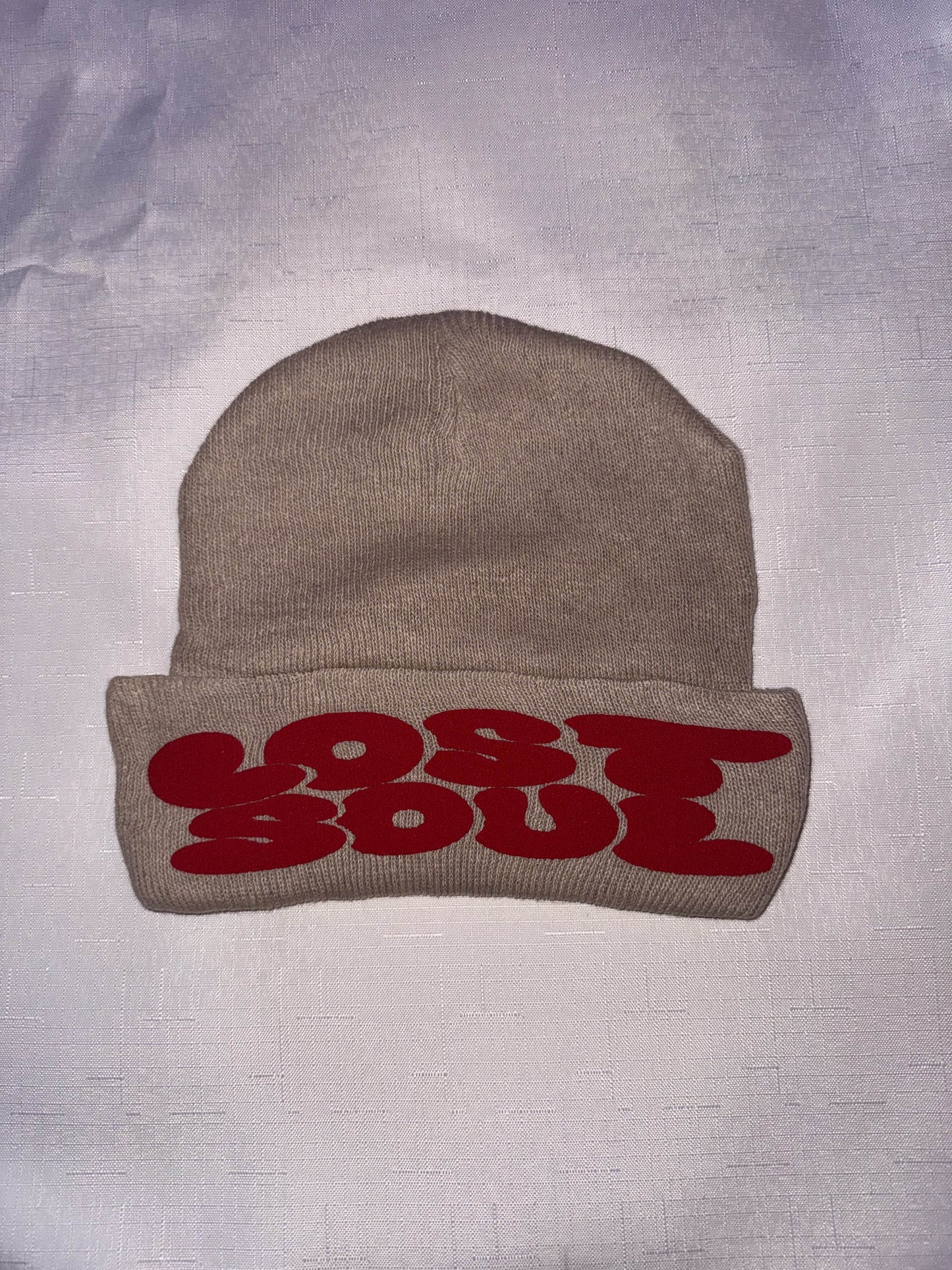 Lost Soul CREAM/RED Puff Print Beanie