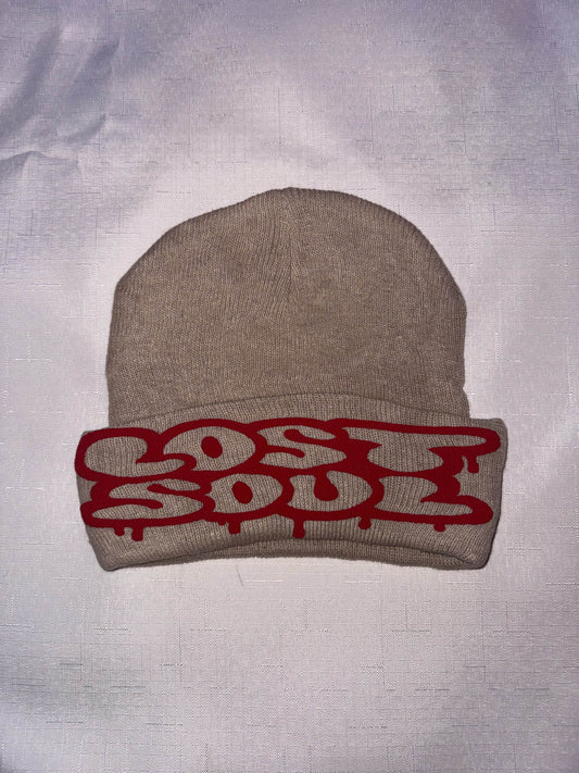 Lost Soul CREAM/RED Puff Print Beanie